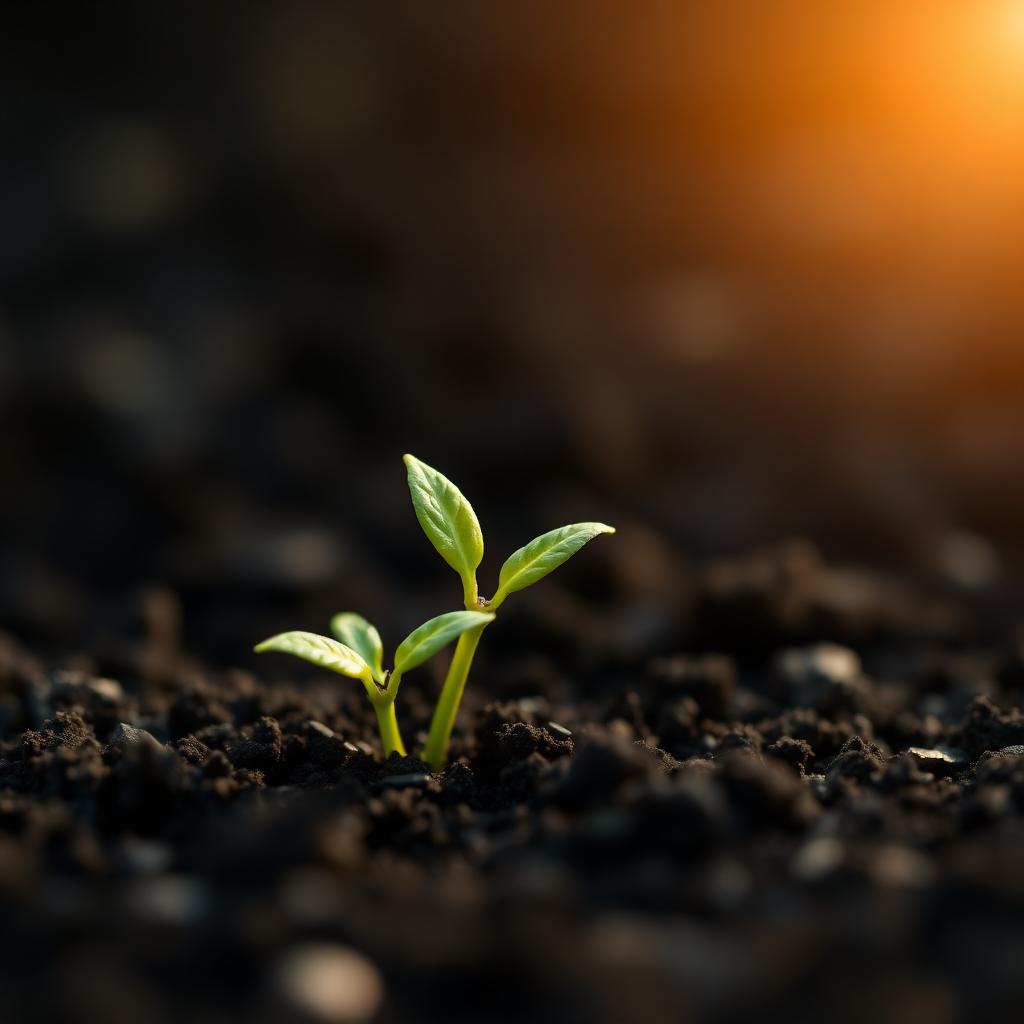 Jonge plant in donkere grond